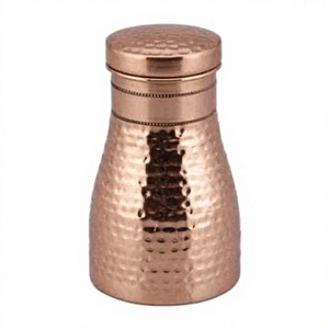 1000ml Curved Hammered Pure Copper Jar <b>Storage</b> Pot Vessel Traditional Ayurvedic <b>Water</b> <b>Container</b> Pitcher Jug Tableware - Product Image 2