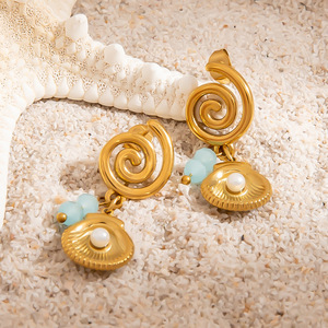 ต่างหูสแตนเลสทรงหยดน้ำประดับเปลือกหอยมุกสไตล์วินเทจเครื่องประดับแฟชั่นสำหรับผู้หญิง - Product Image 4