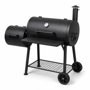 Barbecue <span class=keywords><strong>fumoir</strong></span> au charbon de bois noir avec foyer latéral, style <span class=keywords><strong>Kamado</strong></span>, pour cuisson en extérieur - Product Image 1