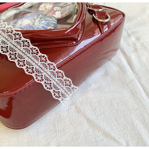 カスタムイタバッグ ハート型PVCウィンドウ付き クリア調節可能ストラップ パテントレザー製 耐久性のあるレーストリム ショルダーハンドバッグ - Product Image 6