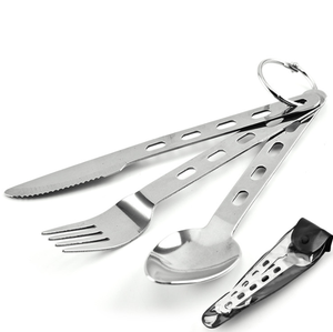 DF050 Students Detachable Outdoor Portable <b>Spoon</b> Fork Knife 3 Pcs Kit with Hook Loop <b>Ring</b> - Product Image 1