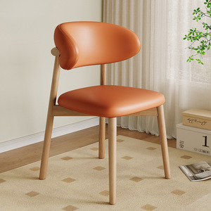 Nordic Modern Solid Wood Restaurant <b>Dining</b> Chairs with Leather Upholstery Soft Lightweight Durable Design Small-Sized - Product Image 5