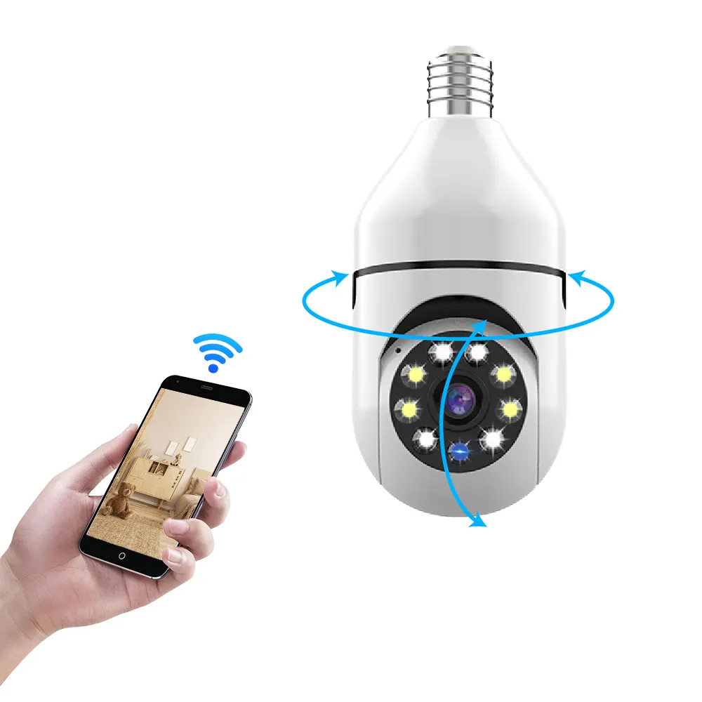 factory price High definition night vision wireless bulb lamp camera 360 degree wifi cctv security E27 light bulb ptz camera