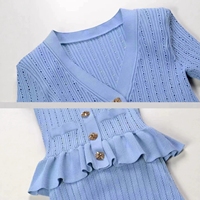 Robe mi-longue à manches longues et col en V et jupe deux pièces pour femme