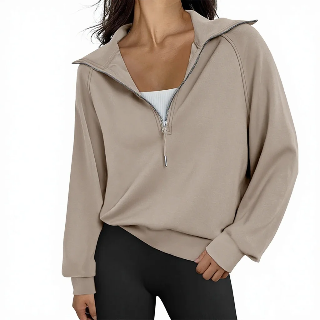 Women's Regular Sleeve Long Sleeve Top Yoga Sports Zipper-Up Button-Up Collar Solid Color Sweat Autumn Winter Running Fitness