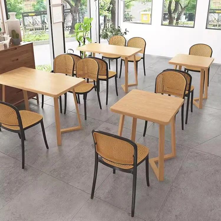 Modern Rattan Garden Chairs Restaurant PP Plastic Stackable Rattan Dining Chair and Table set