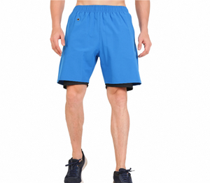 Shorts de sport bleus unis pour hommes, à séchage rapide, taille élastique, avec poches, longueur mi-cuisse, style bermuda, pour le fitness en extérieur - Product Image 4