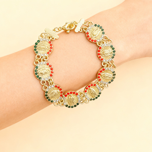 Großhandel Kupfers chmuck 14 Karat vergoldet Voll selige Jungfrau Maria Voll stein Religiöse Breite Armbänder Pulsera Virgen Maria - Product Image 2