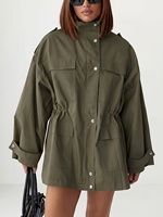 Veste de chasse pour femme, respirante, imperméable, en toile, en coton tricoté, avec cordon de serrage à la taille et fermeture éclair