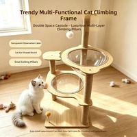 Arbre à chat en bois avec double capsule spatiale, griffoir en sisal, arbre à chat multi-plateformes, mobilier pour chat toutes saisons