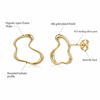 KAVNAR Boucles d'oreilles abstrait ondulé contour laiton doré or 14K minimaliste moderne