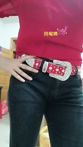 Brazil Cowgirl <strong>Red</strong> Hair on Hide Western Crystal <strong>Belt</strong> <strong>Red</strong> AB Prism Heart Concho Embossed Ladies Western Rhinestone <strong>Belt</strong> - Product Image 5