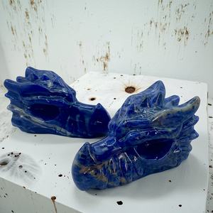 Wholesale Eco-Friendly Natural Healing Crystal Blue Sodalite Dragon Head <b>Skull</b> Carving with Irregular Shape for Home Decoration - Product Image 1