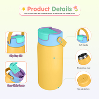 Bouteille pour enfants 14oz sans BPA à double paroi en acier inoxydable 304, avec embout à boire directement et couvercle à clapet avec paille 01753C1