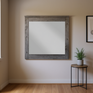Espejo de pared cuadrado Db Vidalia con marco de roble gris envejecido, diseño minimalista para pasillo, baño, uso decorativo - Product Image 2