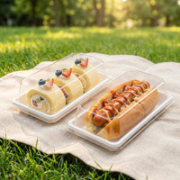 Transparent PET Plastic Packaging Box with Clear White Lid Baking Swiss Roll Cookies Donuts Cake Chocolate Square Tray Pastry