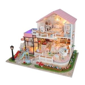 Hongda lover's gift villa style wooden toy doll house furniture diy dollhouse mini furniture for dollhouse