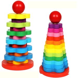 Juguete de Madera para Apilar Anillos, Juego de Reconocimiento de Colores, Torre de Arcoíris de Madera para Niños Pequeños - Product Image 1