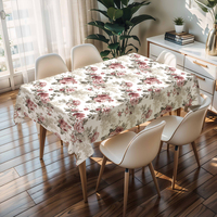 Nappe rectangulaire rouge à fleurs en PVC RNPT, facile à nettoyer, pour table de salle à manger, dîner en famille