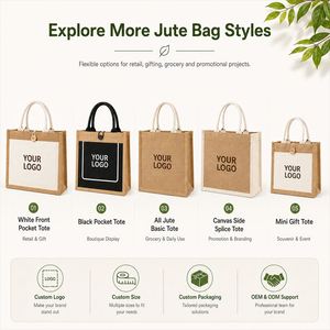 Sac fourre-tout en toile de jute personnalisé SHINY, noir et blanc, avec logo, pour mariage, plage, marché - Product Image 3