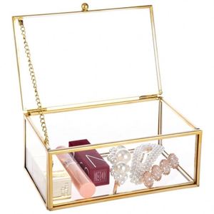 Caja de Joyería de Vidrio Dorado Moderna para Decoración del Hogar, Estuche Decorativo para Exhibición de Joyas con Estilo - Product Image 1