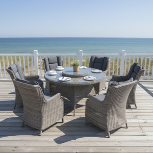 Leisure Traditional <b>Outdoor</b> Aluminum Frame PE Rattan <b>Round</b> Dining <b>Table</b> With Glass Top and Lazy for Hotel & Villa Use - Product Image 1