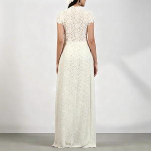 Ensemble deux pièces vintage personnalisé en dentelle florale avec haut court à manches festonnées et découpes ajourées, et pantalon large long jusqu'au sol pour femme - Product Image 3