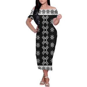 Robe mi-épaule femme noire, motifs de <span class=keywords><strong>tatouage</strong></span>, polynésien, livraison directe 6XL, robe moulante élégante pour dames, Logo personnalisé - Product Image 3