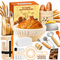 Ensemble de 6 ustensiles de boulangerie en bois écologiques avec panier de levage, racloir à pâte et kit de démarrage pour levain