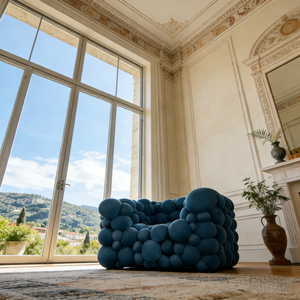 Divano Modulare di Lusso Blu Scuro con Design Artistico Moderno, Arredamento per Soggiorno di Ville e Hotel di Alta Gamma - Product Image 2