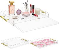 Plateau en acrylique transparent à bords ondulés, magnétique, personnalisable, avec cadre photo, style tiroir, organisateur de rangement cosmétique