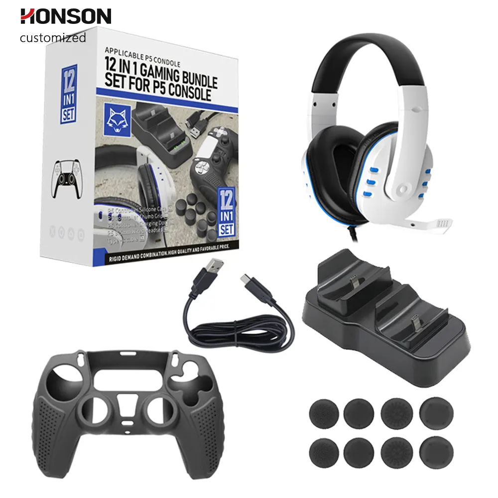 HONSON 12 in 1 Customization Gaming Bundle Kits Compatible with PS5 Controller and Games for PS5 Accessories Set Pack