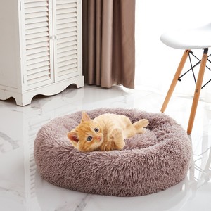 Canapé-lit rond de style moderne de couleur personnalisée pour animaux de compagnie lit pour chien en peluche beignet avec motif solide en fausse fourrure amovible et lavable - Product Image 4
