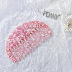 Pettine PDANY a denti larghi all'ingrosso rosa semicerchio capelli lisci pettine acetato personalizzato largo pettini per le donne