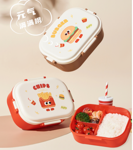 Boîte à lunch PP Cartoon Food <span class=keywords><strong>Burger</strong></span> Fries, compatible micro-ondes, écologique, 1200 ml, pour enfants et travailleurs, avec fourchette, cuillère et fermeture à clip. - Product Image 3