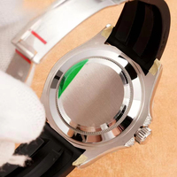 Montre automatique mécanique de plongée de luxe multifonctionnelle avec logo personnalisé, lunette incrustée de pierres précieuses arc-en-ciel, bracelet en cuir, verre