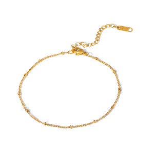 Chaîne de cheville délicate en or avec perles rondes pour femme, bijoux fins à porter au quotidien JDA2405004 - Product Image 1