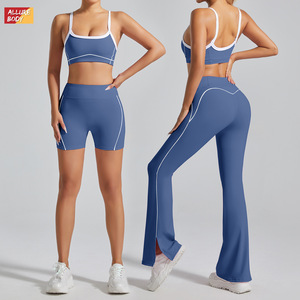 Ensemble de yoga Allure Body pour femmes, 2 pièces, couleur unie, surpiqûres contrastées, col rond, vêtements de fitness hautement élastiques pour le printemps et l'été - Product Image 4