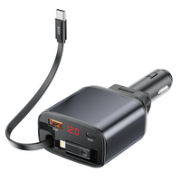 Chargeur de voiture rétractable en aluminium avec écran LED 105W, chargeur de voiture USB C 4 en 1 à charge rapide, adaptateur de voiture USB C à charge rapide PD