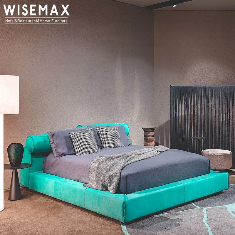 Wisemax Meubilair Italiaans Minimalistisch Zacht Bed High-End Slaapkamermeubilair Moderne Stof Bekleding Kingsize Bed Voor Hotelkamer