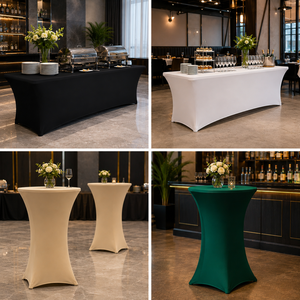 Quick Setup White 8ft Spandex <b>Table</b> <b>Cover</b> Stretch Fitted <b>Table</b> Cloth For Trade Show - Product Image 1