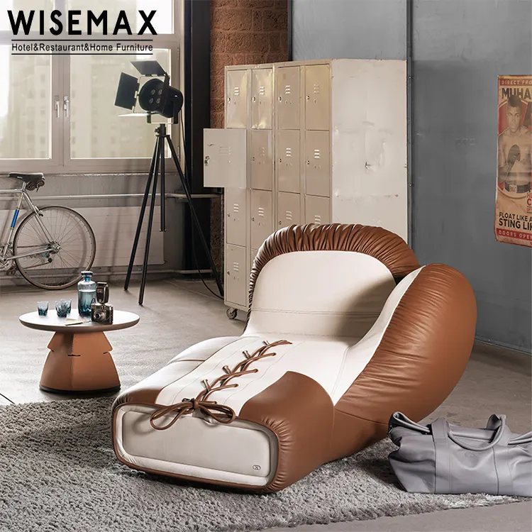 WISEMAX Mebel Perancang Modern Kursi Santai Ruang Tamu Kulit Tempat Tidur Sofa Tunggal Dekorasi Rumah Kursi Kulit Santai