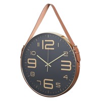 Horloge murale analogique industrielle noire de 20 pouces 2026 avec système de suspension en cuir et chiffres 3D en relief pour décoration de salon