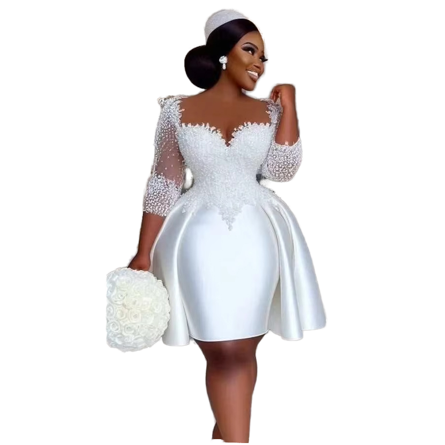knee length ball gown wedding dress Elegant Bateau A Line Satin Knee-length Wedding Dress, Diamond White / 6