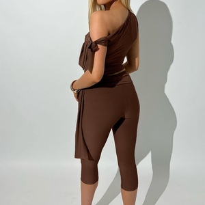 Ensemble 2 pièces décontracté pour femme : Haut sans manches à col asymétrique et short slim à lacets – Tendance - Product Image 6