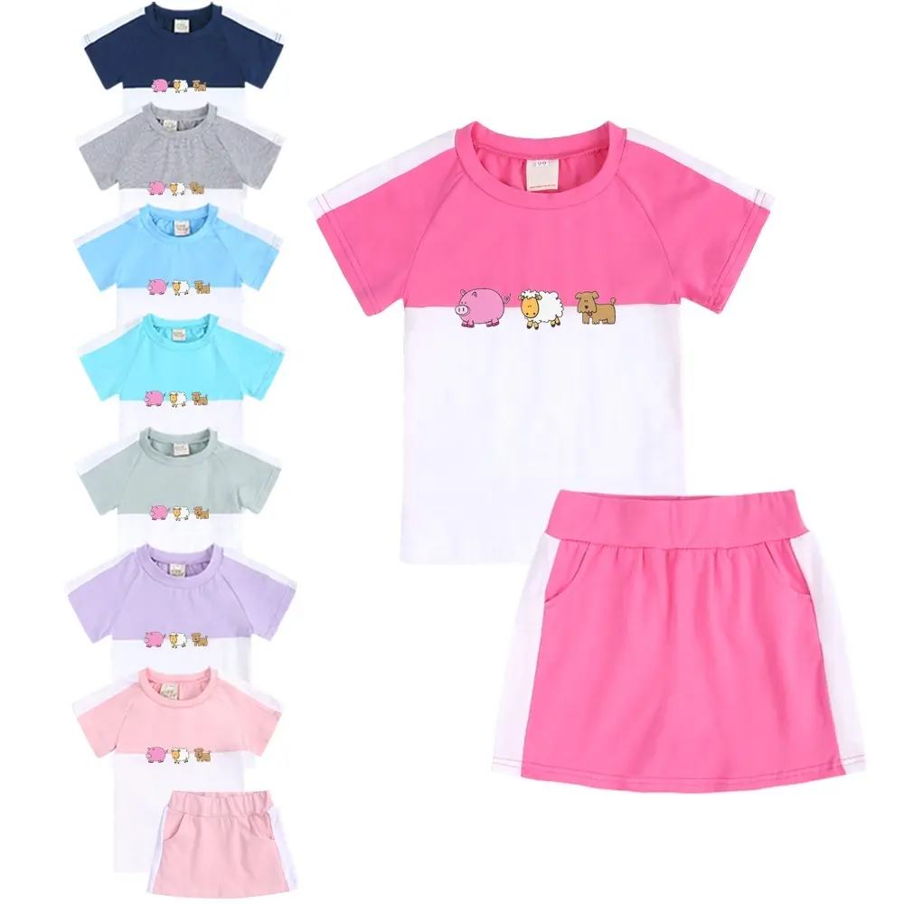 Setelan Kaus Anak Perempuan Motif Kartun, Baju dan Celana Pendek, Setelan Baju Latihan Musim Panas Katun Bayi