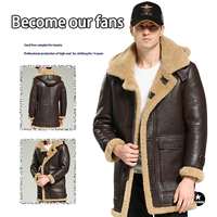 Blouson B-3 à capuche en cuir de mouton véritable pour homme