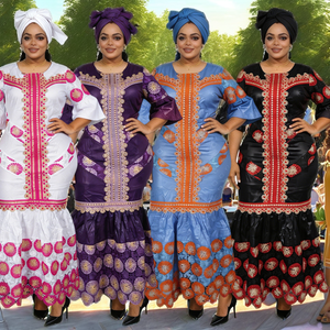 Robe Dashiki Abaya pour femme, grande taille, respirante, imprimée numériquement, avec broderie africaine, dentelle et patchwork, style Moyen-Orient, et foulard - Product Image 2