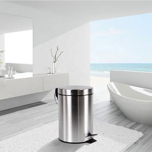 Poubelles rondes à pédale en acier inoxydable 3L 5L 7L 12L 20L 30L, poubelle à pédale en métal laiton cuivre avec couvercle plat à fermeture automatique - Product Image 4