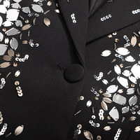 Costume de soirée d'automne pour femmes, design à sequins Couture La Main, velours anti-rides, col cranté, pantalon à manches longues, deux pièces